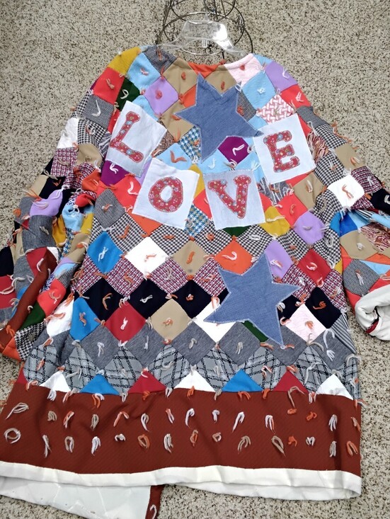 Handmade Jackets & Blazers - 4023 Size XL Quilt Pattern Polyester Fabric Patchwork 'LOVE' Star Patch Tunic